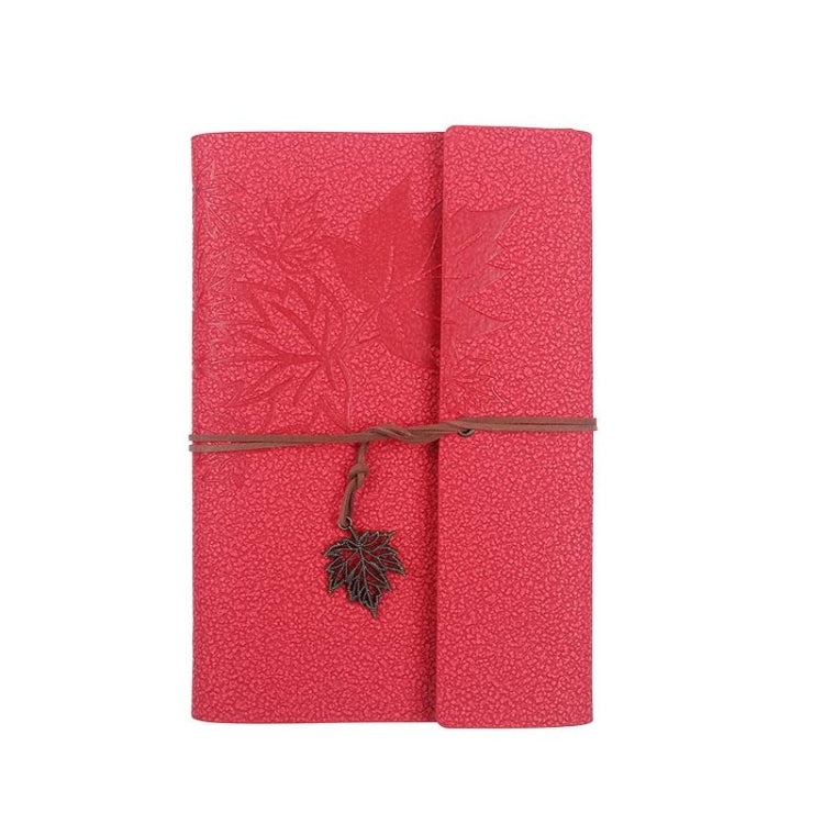 A5 PU Maple Retro Straps Handbook Loose-leaf Notebook(Red)