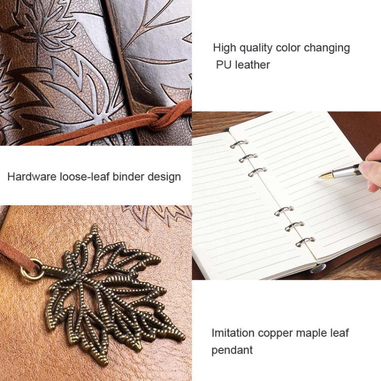 A5 PU Maple Retro Straps Handbook Loose-leaf Notebook(Coffee)
