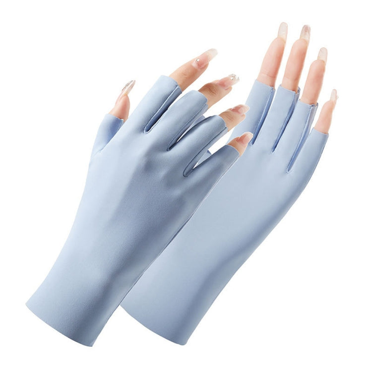 Ladies Sunscreen Gloves Half Finger Ice Silk Gloves,Style: Cent Finger(Blue)