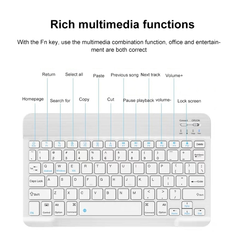 YS-001 9.7-10.1 Inch Tablets Phones Universal Mini Wireless Bluetooth Keyboard, Style:Only Keypad(White)