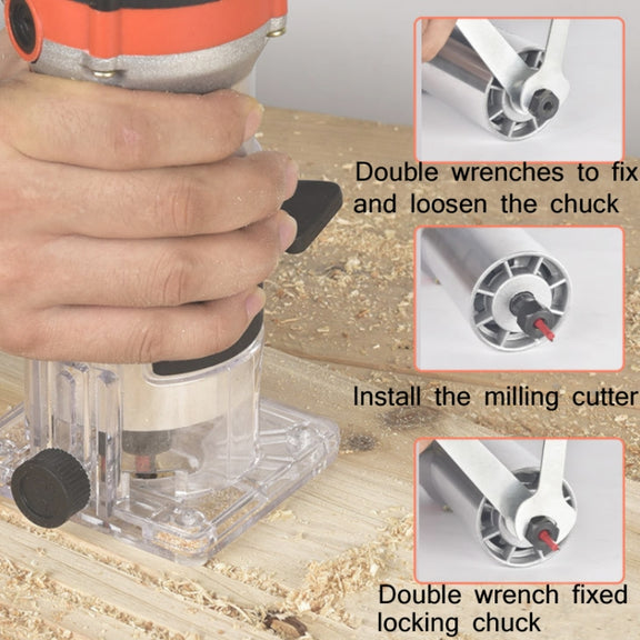 Woodworking Trimming Machine Multifunctional Electric Wood Milling Slotting Machine Engraving Tools US Plug, Material:600W Plastic Body