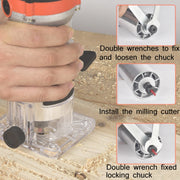 Woodworking Trimming Machine Multifunctional Electric Wood Milling Slotting Machine Engraving Tools US Plug, Material:720W Aluminum Body