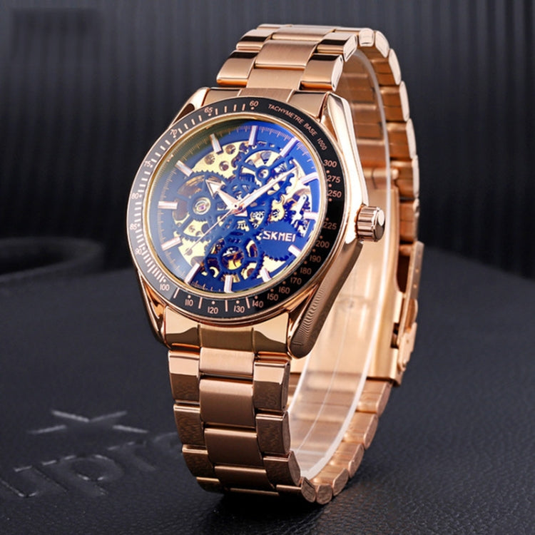 SKMEI 9194 Men Automatic Skeleton Mechanical Steel Band Watch (Black)