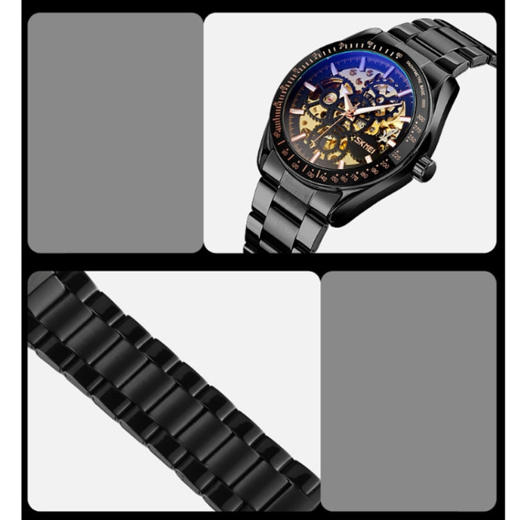 SKMEI 9194 Men Automatic Skeleton Mechanical Steel Band Watch (Rose Gold)