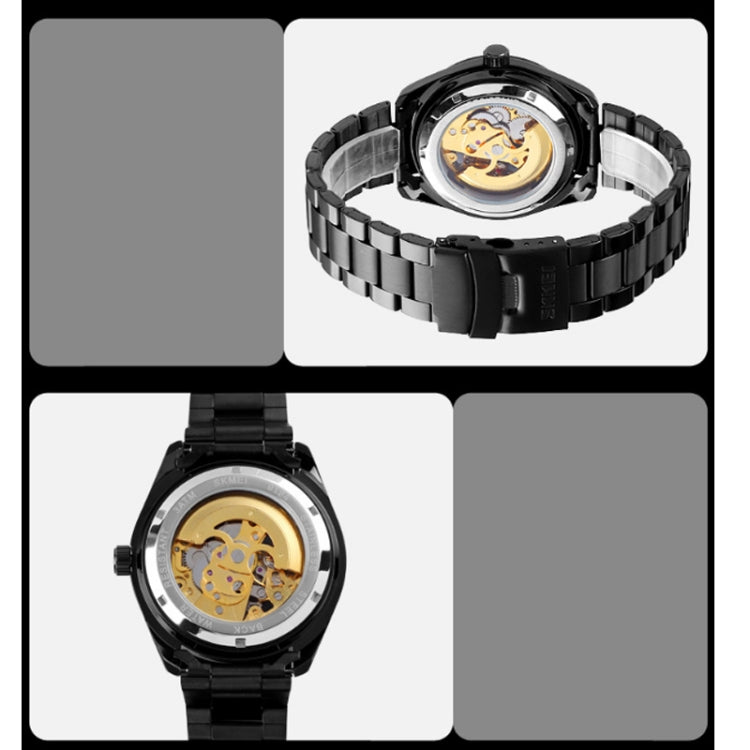 SKMEI 9194 Men Automatic Skeleton Mechanical Steel Band Watch (Rose Gold)