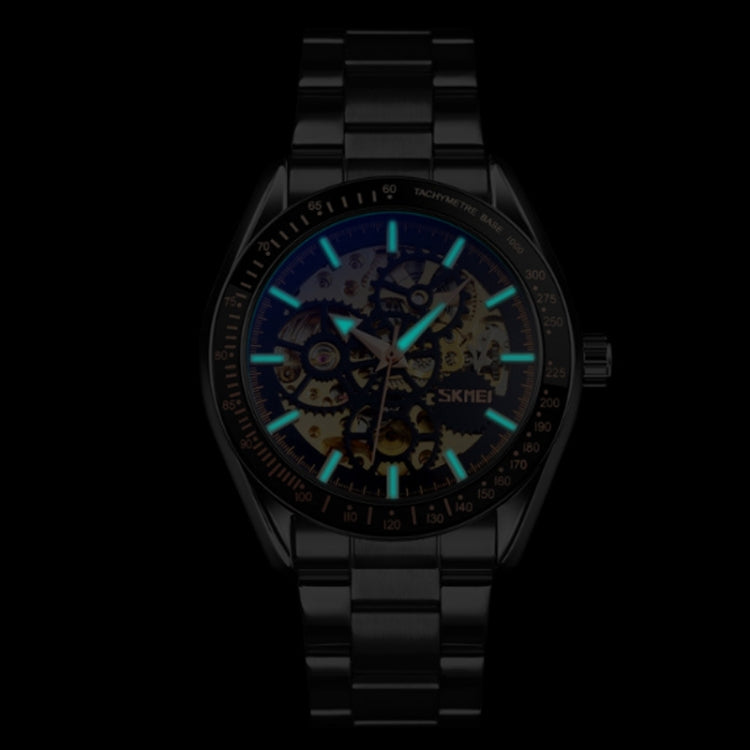 SKMEI 9194 Men Automatic Skeleton Mechanical Steel Band Watch (Rose Gold)