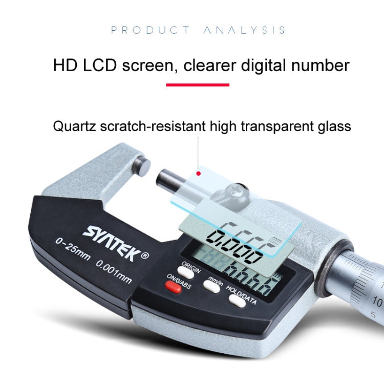 Digital Display Outer Diameter Micrometer 0.001mm High Precision Electronic Spiral Micrometer Thickness Gauge, Model:75-100mm