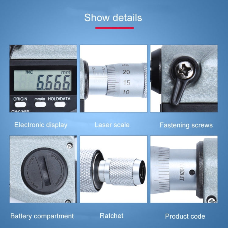 Digital Display Outer Diameter Micrometer 0.001mm High Precision Electronic Spiral Micrometer Thickness Gauge, Model:75-100mm