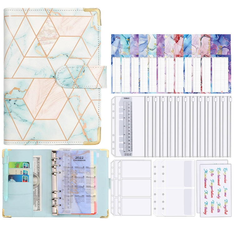 A6 Loose-leaf Notebook Budget Book Marbled Handbook,Style: Basic Model(Green)