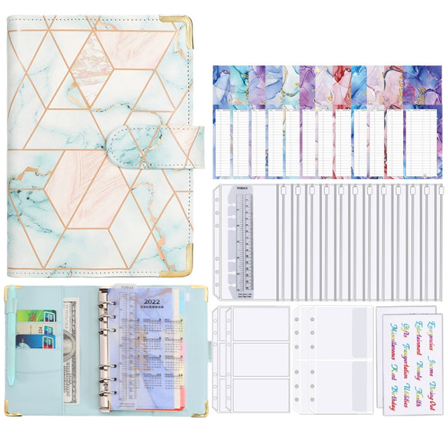 A6 Loose-leaf Notebook Budget Book Marbled Handbook,Style: Basic Model(Green)