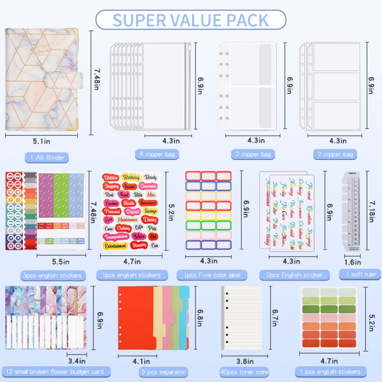 A6 Loose-leaf Notebook Budget Book Marbled Handbook,Style: Deluxe Model(Green)
