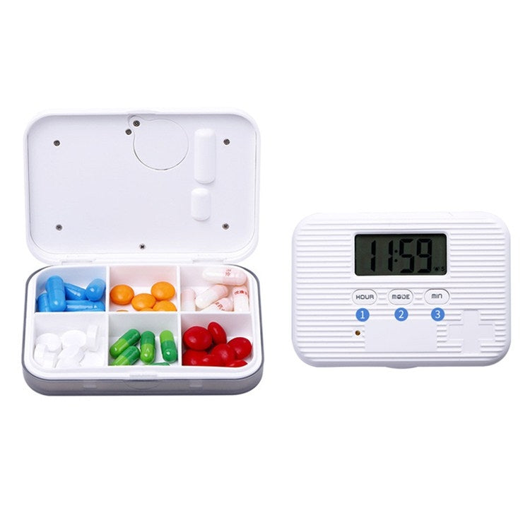Regular Reminder Compartment Electronic Pill Box 6 Grid Electronic Version Mini Sealed Pill Box(Gray)