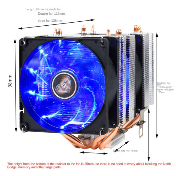 Desktop Computer 6 Copper Tube CPU Radiator Super Quiet Without Light 3-pin Single Fan