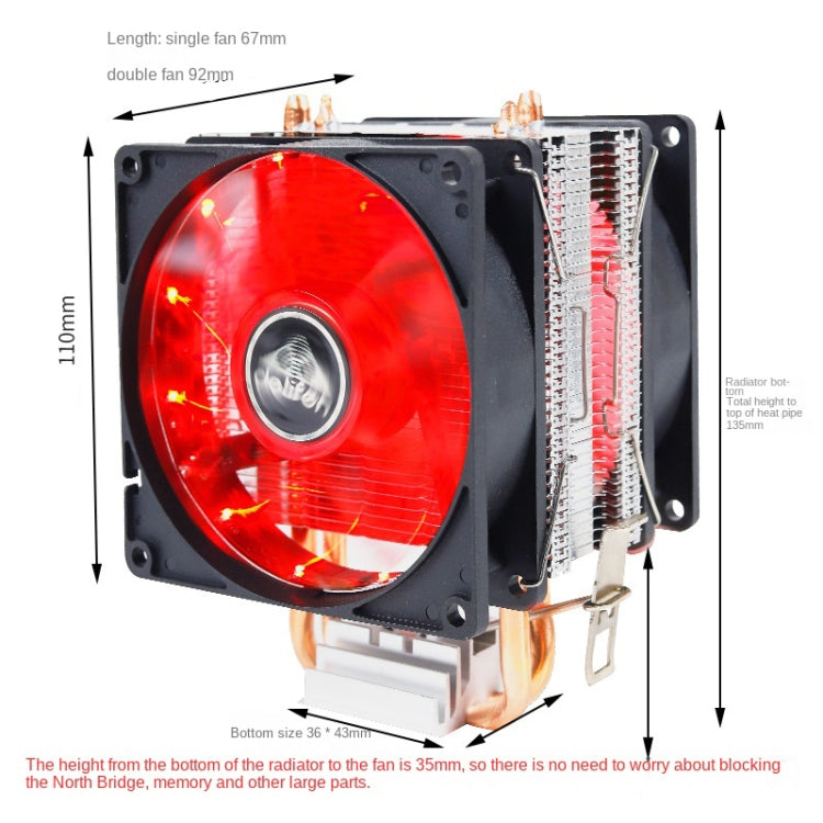 Desktop Computer 6 Copper Tube CPU Radiator Super Quiet Without Light 3-pin Single Fan
