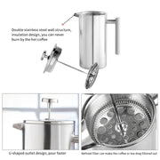304 Stainless Steel French Pressure Coffee Pot Hand Made Tea Pot, Capacity:350ml