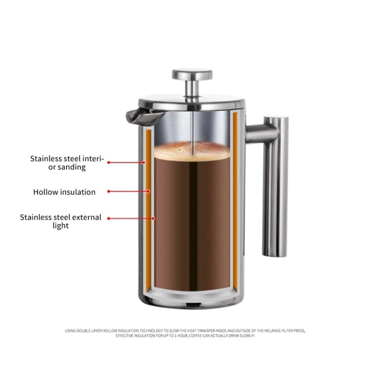 304 Stainless Steel French Pressure Coffee Pot Hand Made Tea Pot, Capacity:1000ml