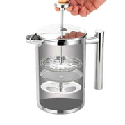 304 Stainless Steel French Pressure Coffee Pot Hand Made Tea Pot, Capacity:1000ml