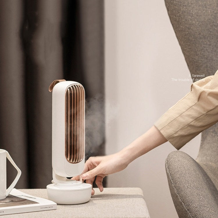 Retro Humidification Tower Fan USB Leafless Fan Water Cooling Spray Humidification Desktop Fan Cooler(White)
