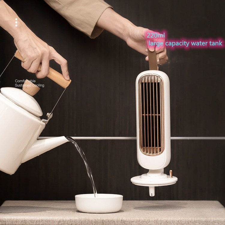 Retro Humidification Tower Fan USB Leafless Fan Water Cooling Spray Humidification Desktop Fan Cooler(White)