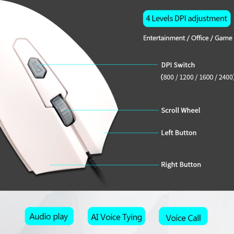 Pcsensor MOS4 4 Keys 2400DPI Game Intelligent Voice Recognition Input Mouse, Cable Length: 1.5m(Sound)