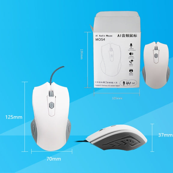 Pcsensor MOS4 4 Keys 2400DPI Game Intelligent Voice Recognition Input Mouse, Cable Length: 1.5m(Sound)