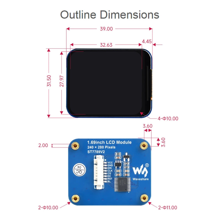 Waveshare 1.69 Inch 240��280 Resolution IPS LCD Display Module With SPI Interface