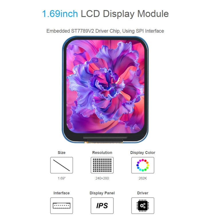 Waveshare 1.69 Inch 240��280 Resolution IPS LCD Display Module With SPI Interface