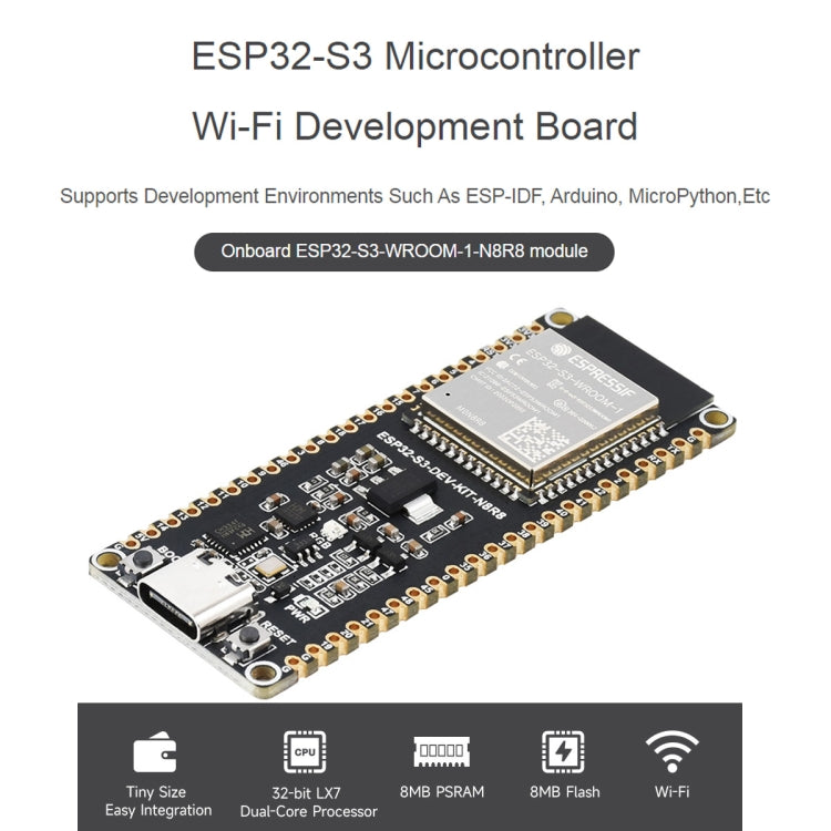 Waveshare ESP32-S3 Microcontroller 2.4GHz Wi-Fi Development Board ESP32-S3-WROOM-1-N8R8 Module Standard Ver.
