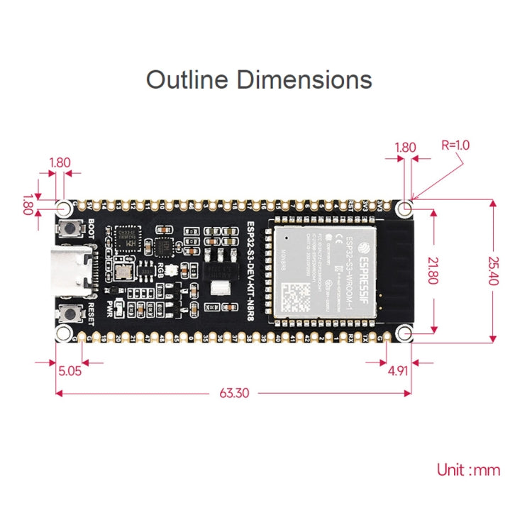 Waveshare ESP32-S3 Microcontroller 2.4GHz Wi-Fi Development Board ESP32-S3-WROOM-1-N8R8 Module Standard Ver.