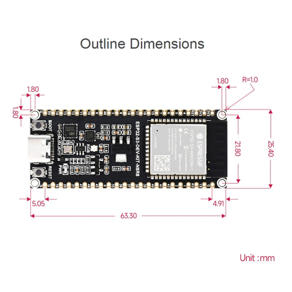Waveshare ESP32-S3 Microcontroller 2.4GHz Wi-Fi Development Board ESP32-S3-WROOM-1-N8R8 Module Standard Ver.