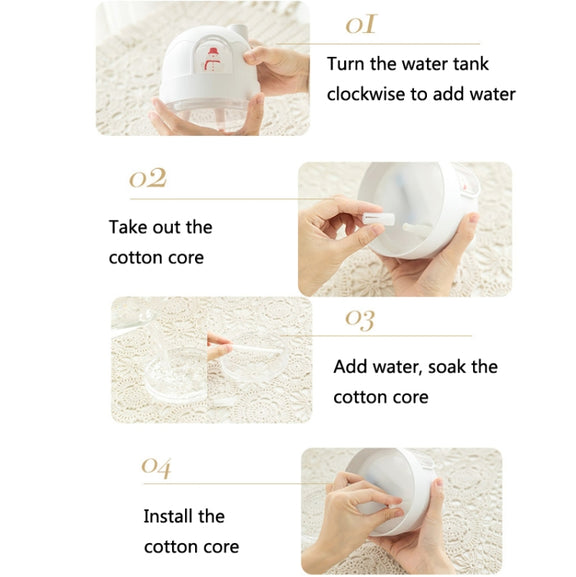 ZAY-H006 Charge Snowman Humidifier Night Light USB Mute Cute Desktop Air Mini Atomizer Air Humidifier(White)