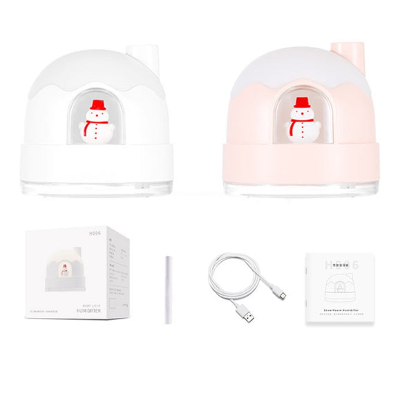 ZAY-H006 Charge Snowman Humidifier Night Light USB Mute Cute Desktop Air Mini Atomizer Air Humidifier(White)