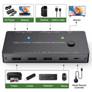 KCEVE-201TC HDMI +Type-C Input 2 In 1 Out 4K 60HZ KVM HD Switcher(Black)