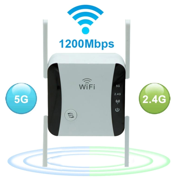 KP1200 1200Mbps Dual Band 5G WIFI Amplifier Wireless Signal Repeater, Specification:UK Plug(White)
