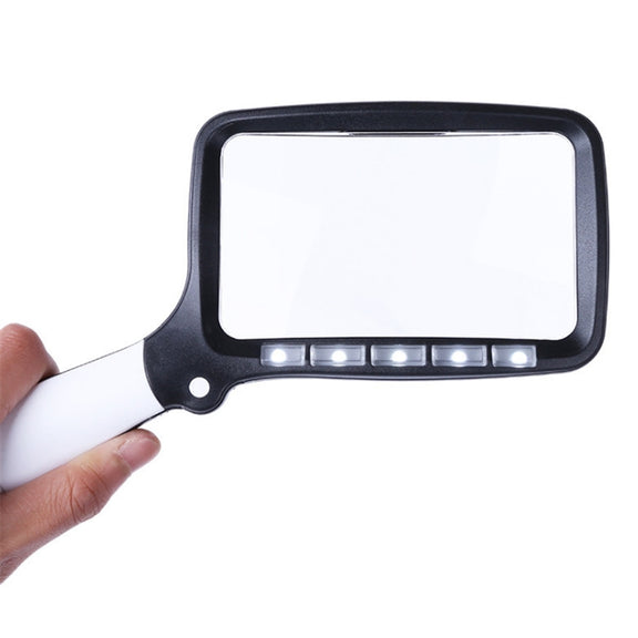 2X Handheld Folding Five LED Lights For Elderly People Reading Newspapers HD Acrylic Optical Lens Magnifying Glass