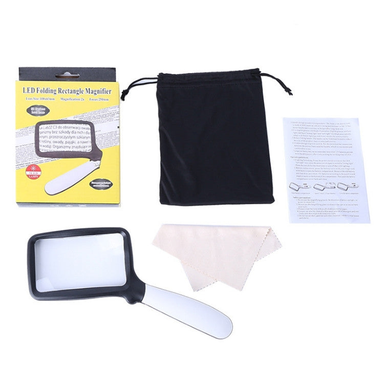 2X Handheld Folding Five LED Lights For Elderly People Reading Newspapers HD Acrylic Optical Lens Magnifying Glass