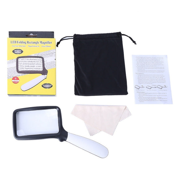 2X Handheld Folding Five LED Lights For Elderly People Reading Newspapers HD Acrylic Optical Lens Magnifying Glass