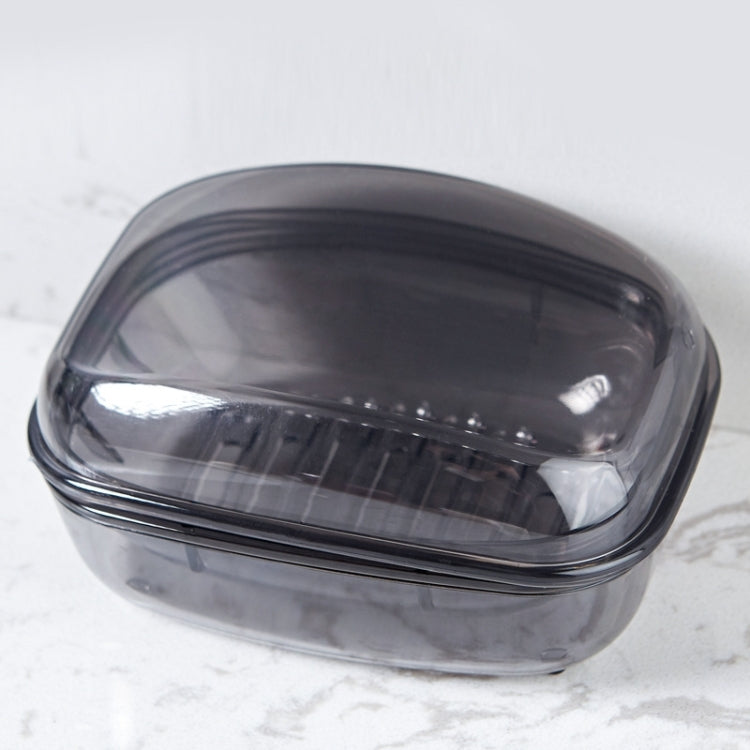 Bathroom Soap Box Transparent With Lid Drain Seal Travel Portable Double Layer Laundry Soap Box(Gray)