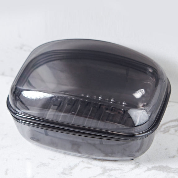 Bathroom Soap Box Transparent With Lid Drain Seal Travel Portable Double Layer Laundry Soap Box(Gray)
