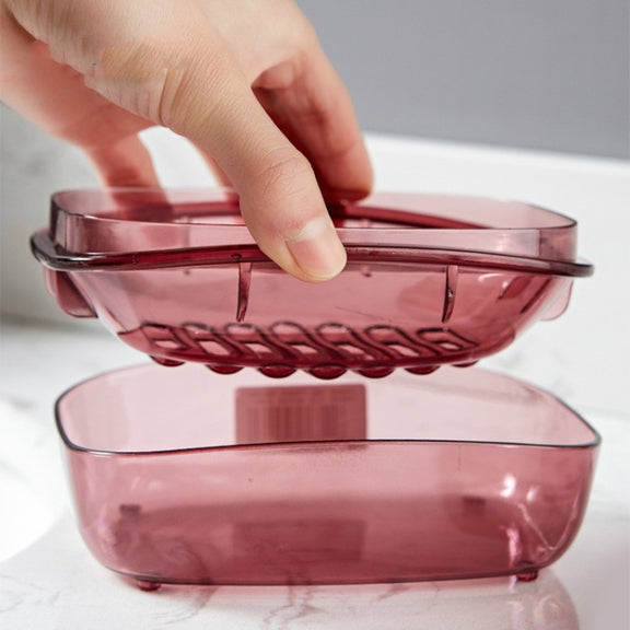 Bathroom Soap Box Transparent With Lid Drain Seal Travel Portable Double Layer Laundry Soap Box(Gray)