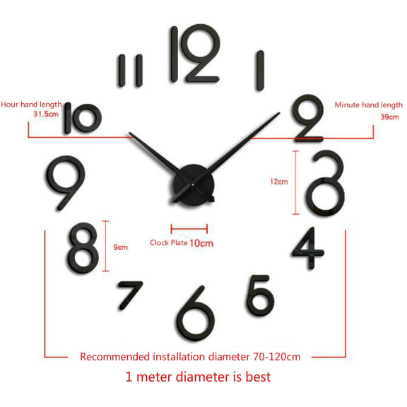 Creative DIY Acrylic Clock Home Digital Wall Clock(Black)