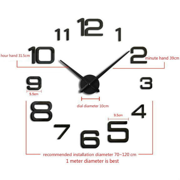 Acrylic Digital Wall Clock Home Living Room Wall Sticker Clock(Black)