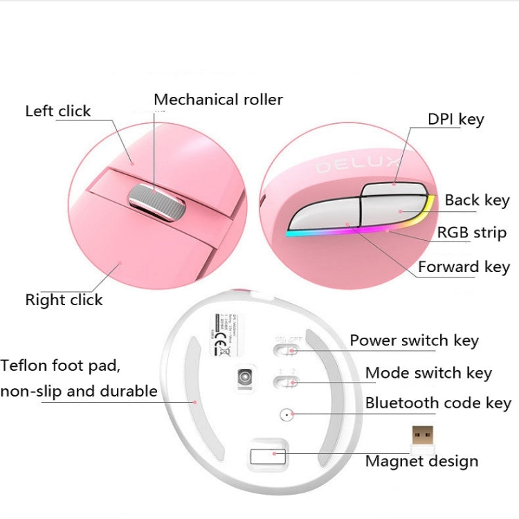 DELUX M618Mini Colorful Wireless Luminous Vertical Mouse Bluetooth Rechargeable Vertical Mouse(Elegant black)