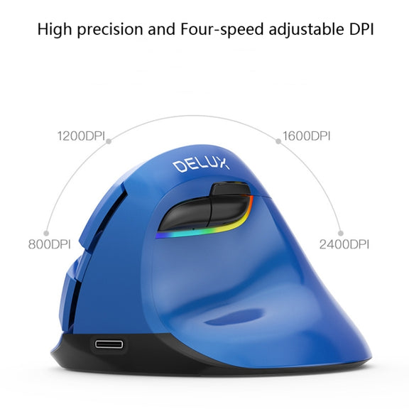 DELUX M618Mini Colorful Wireless Luminous Vertical Mouse Bluetooth Rechargeable Vertical Mouse(Elegant black)