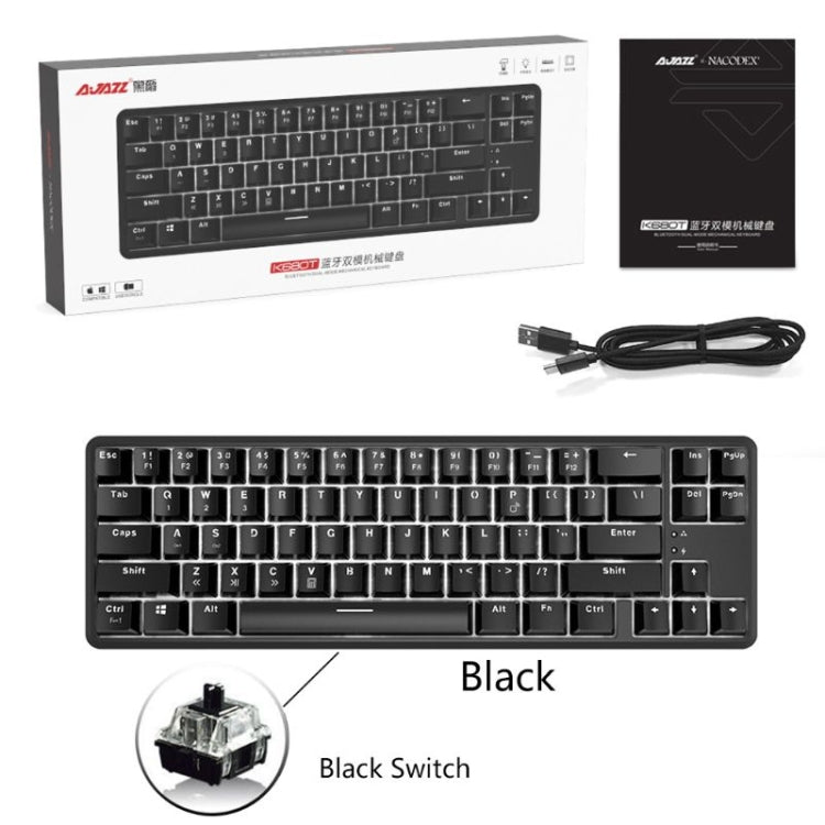 Ajazz K680T Mini USB Wired Dual-mode Charging 68-keys Laptop Bluetooth Mechanical Keyboard, Cable Length: 1.6m, Style:Black Shaft(Black)