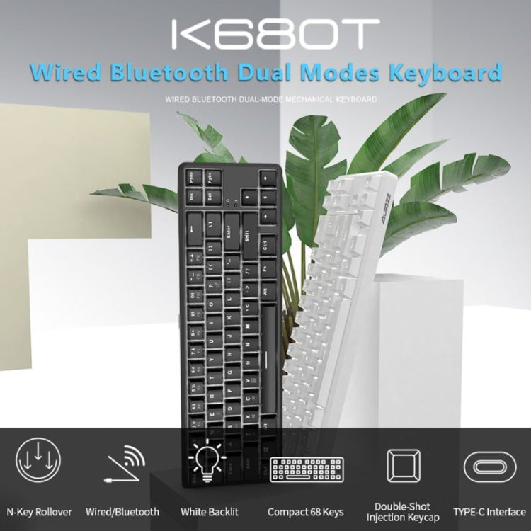 Ajazz K680T Mini USB Wired Dual-mode Charging 68-keys Laptop Bluetooth Mechanical Keyboard, Cable Length: 1.6m, Style:Tea Shaft(White)