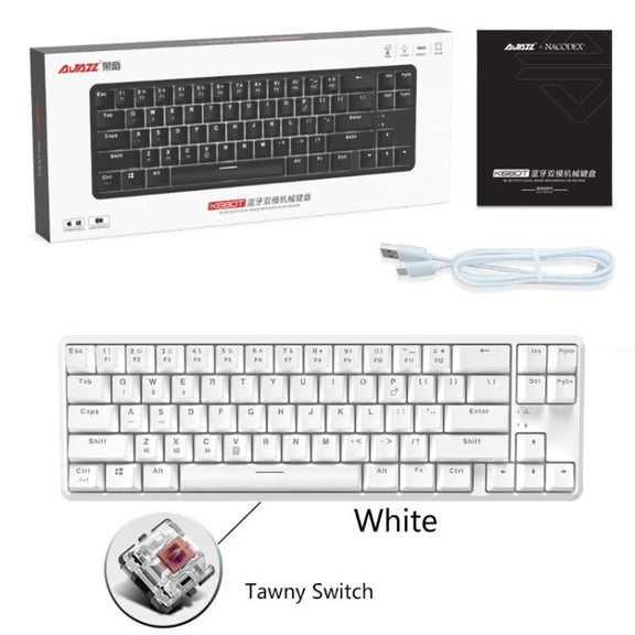 Ajazz K680T Mini USB Wired Dual-mode Charging 68-keys Laptop Bluetooth Mechanical Keyboard, Cable Length: 1.6m, Style:Tea Shaft(White)