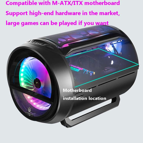 GAMEKM Genki Bomb Personality Gaming Internet Cafe Side Through Gaming Case USB 3.0 Water-cooled Desktop Computer Case(White)