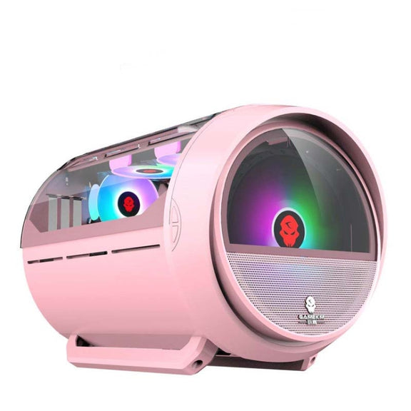 GAMEKM Genki Bomb Personality Gaming Internet Cafe Side Through Gaming Case USB 3.0 Water-cooled Desktop Computer Case(Pink)