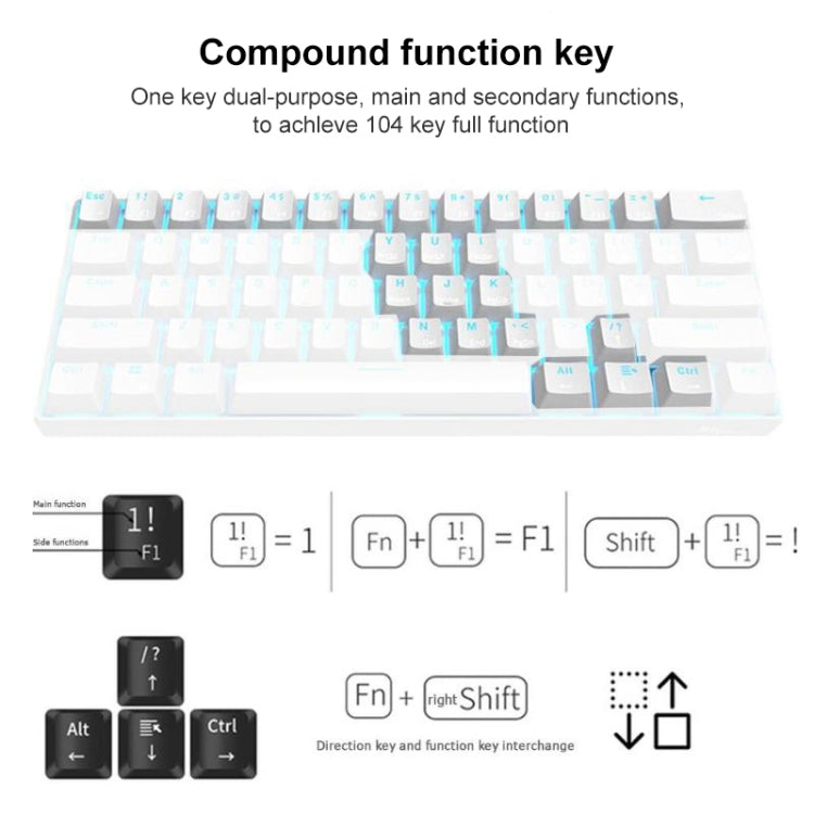 RK61 61 Keys Bluetooth / 2.4G Wireless / USB Wired Three Modes Tablet Mobile Gaming Mechanical Keyboard, Cable Length: 1.5m, Style:Tea Shaft(White)